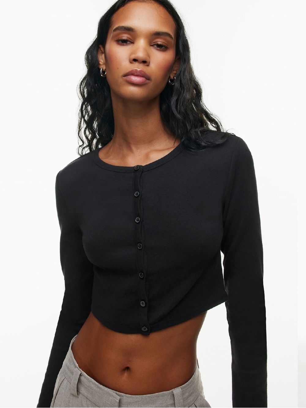 Aritzia Sunday Best Black Cropped Button-Up Long Sleeve Top - Picture 5 of 9